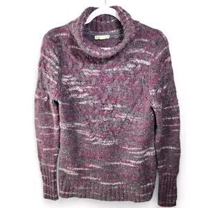 Ruff Hewn Wool Blend Cable Knit Sweater Purple Grey Womens Size Petite Large